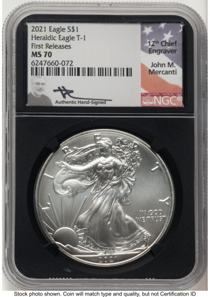 2021 Silver Eagle Type 1 FR John Mercanti Blk Core 70 NGC