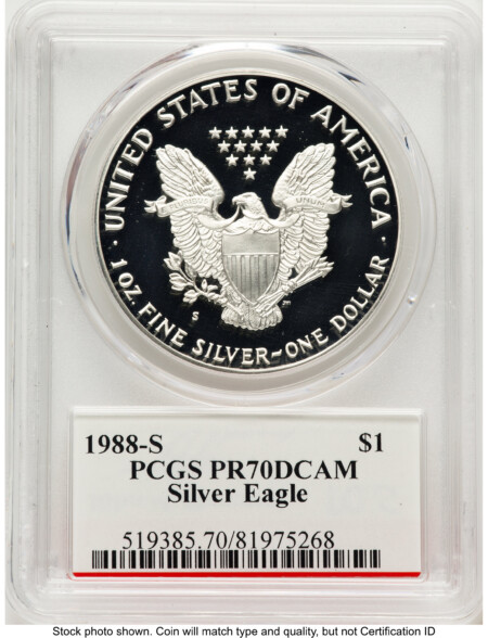 1988-S Proof Silver Eagle 1 oz John Mercanti Bridge 70 PCGS
