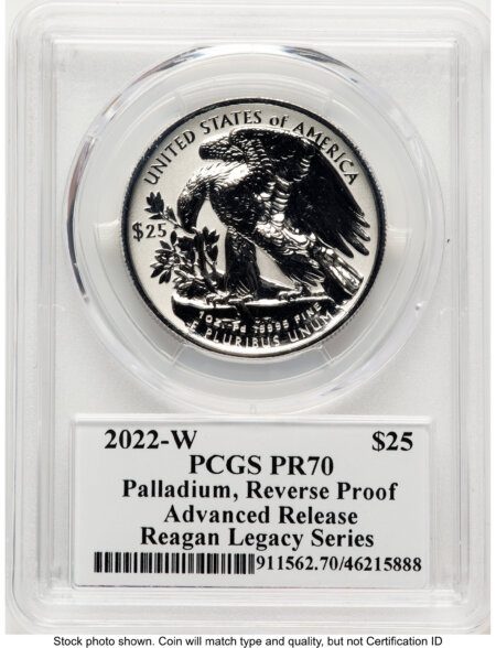 2022-W Palladium Eagle 1 oz, REV PR AR Reagan Legacy Series Michael Reagan Picture 70 PCGS