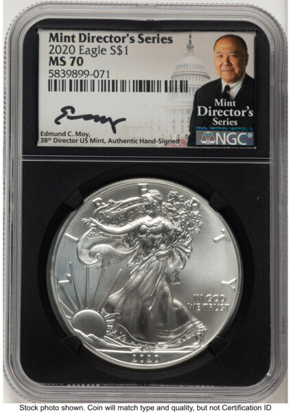 2020 Silver Eagle Ed Moy Mint Director's Series Blk Core 70 NGC