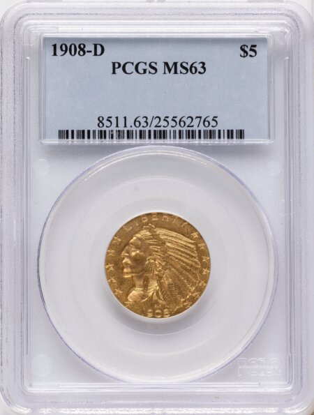 1908-D $5 63 PCGS
