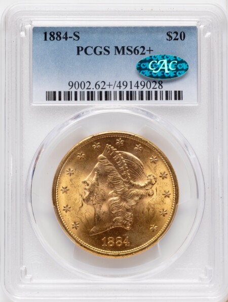 1884-S $20 CAC PCGS Plus Blue Gradient 62 PCGS