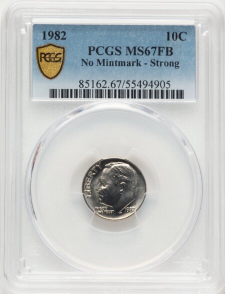 1982 10C NO P, FB PCGS Secure 67 PCGS