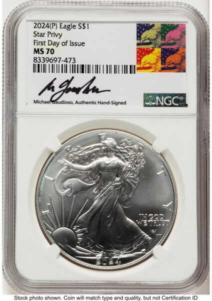 2024-(P) Silver Eagle (Privy Mark) FDI Michael Gaudioso Eagle Art 70 NGC