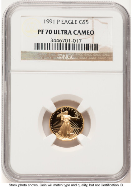 1991-P Proof Gold Eagle 1/10 oz Brown Label 70 NGC