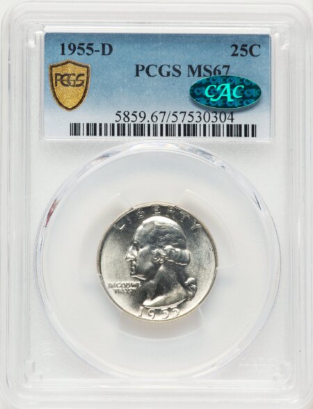 1955-D 25C CAC PCGS Secure 67 PCGS