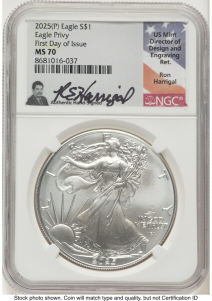 2025-(P) Silver Eagle (Privy Mark) FDI Ron Harrigal 70 NGC