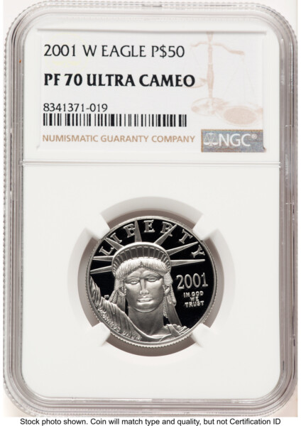 2001-W Proof Platinum Eagle 1/2 oz Brown Label 70 NGC