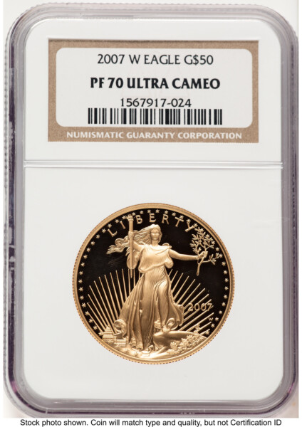 2007-W Proof Gold Eagle 1 oz Brown Label 70 NGC