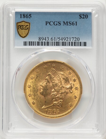 1865 $20 PCGS Secure 61 PCGS