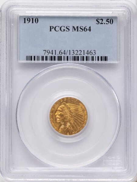 1910 $2 1/2 64 PCGS