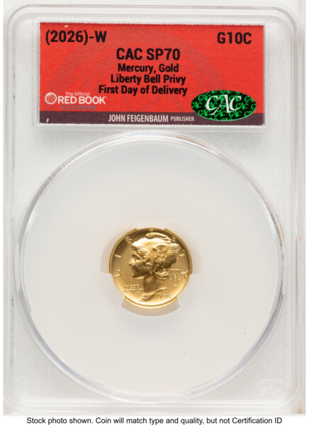 2026 2 Coin Best of the Mint 1916 Mercury Dime Gold 1/10 oz and Silver 1 oz Medal Set First Day of Delivery Red Book 70 CACG