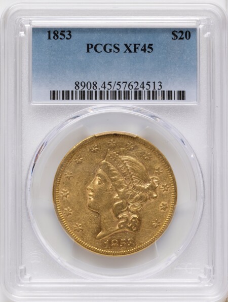 1853 $20 45 PCGS