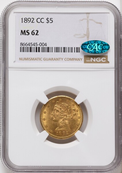 1892-CC $5 CAC 62 NGC