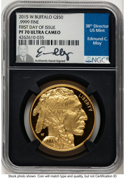 2015-W Proof Gold Buffalo 1 oz FDI Ed Moy Blk Core 70 NGC