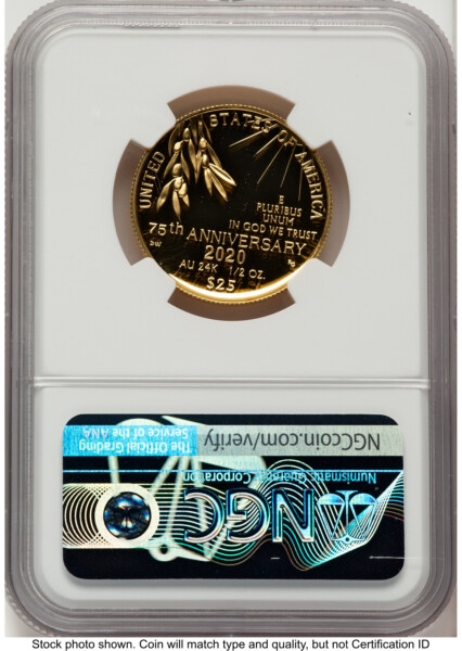 2020-W 1/2 oz Proof Gold End of World War II 75th Anniversary ER V-Day Label 70 NGC