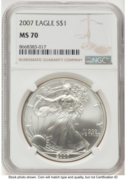 2007 Silver Eagle Brown Label 70 NGC