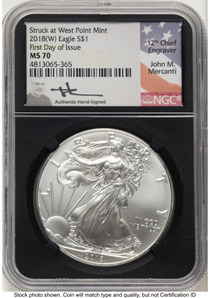 2018-(W) Silver Eagle FDI John Mercanti Blk Core 70 NGC