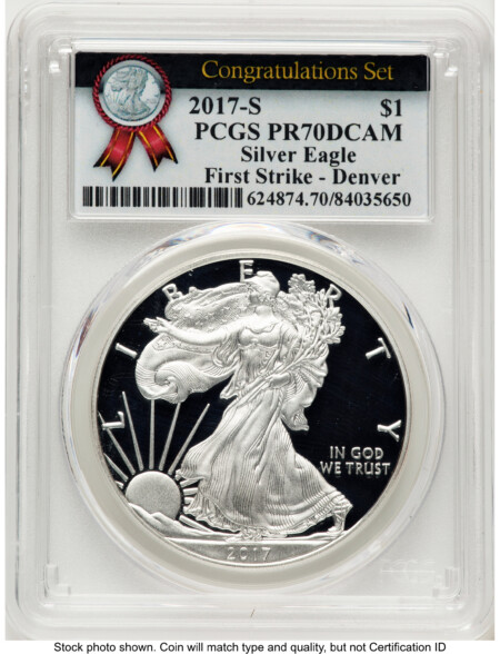 2017-S Proof Silver Eagle Congratulations Set 1 oz FS Congratulations Set Label Denver 70 PCGS