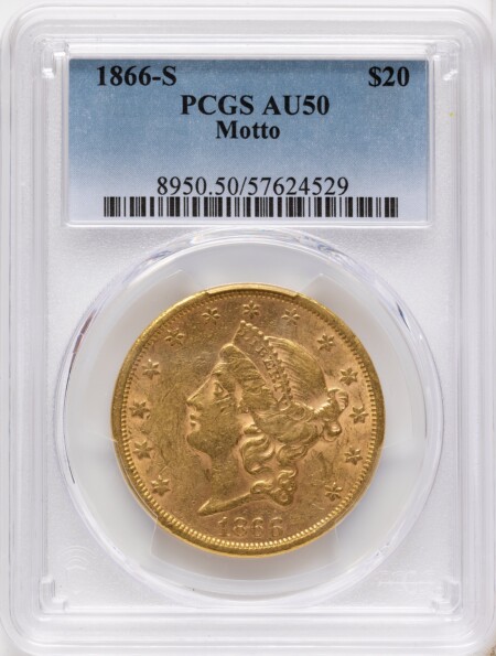 1866-S $20 MOTTO 50 PCGS