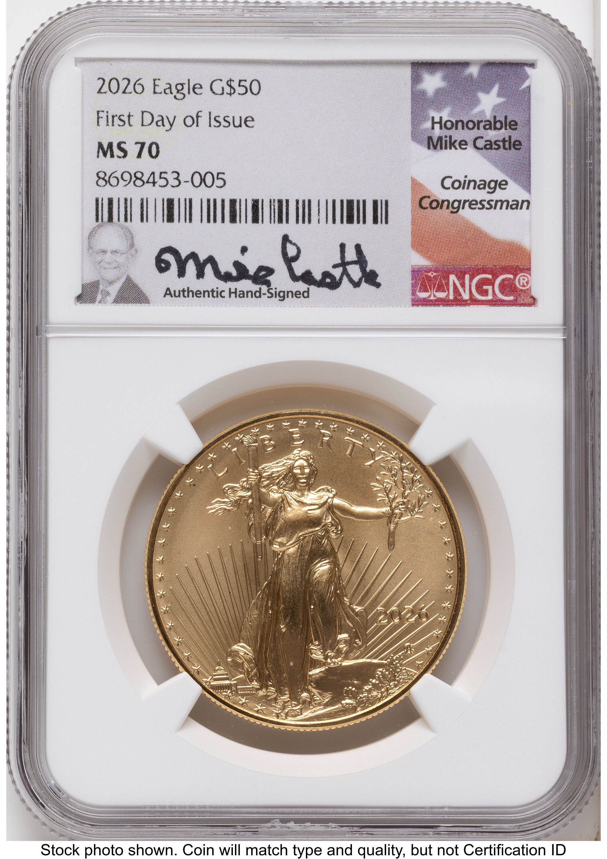 2026 Gold Eagle 1 oz FDI Mike Castle 70 NGC