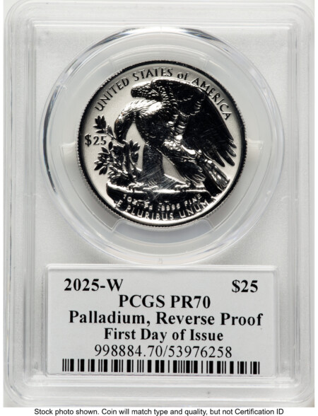 2025-W Palladium Eagle 1 oz, REV PR FDI David Hall 70 PCGS