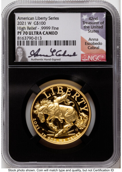 2021-W G$100 American Liberty High Relief, DC Anna Cabral Blk Core 70 NGC