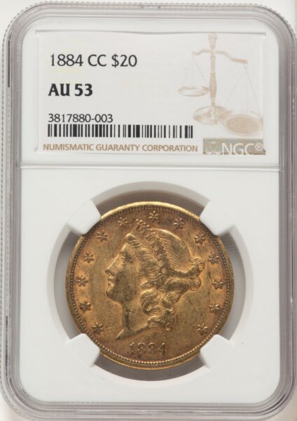 1884-CC $20 Brown Label 53 NGC