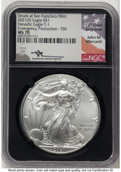 2021-(S) Silver Eagle Type 1 Emergency Production FDI John Mercanti Blk Core 70 NGC