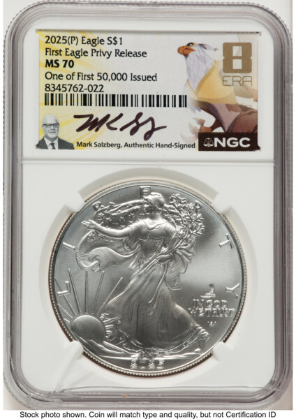 2025-(P) Silver Eagle (Privy Mark) First 50,000 Mark Salzberg 8 Era Label 70 NGC