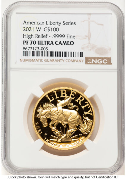 2021-W G$100 American Liberty High Relief, DC Brown Label 70 NGC