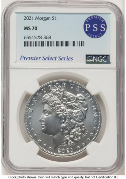 2021 S$1 6 Coin Morgan & Peace Dollar Set, MS Premier Select Series 70 NGC