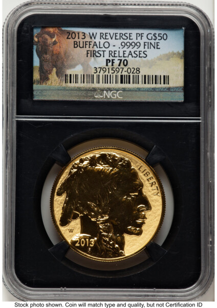 2013-W Reverse Proof Gold Buffalo 1 oz FR Bison Label Blk Core 70 NGC