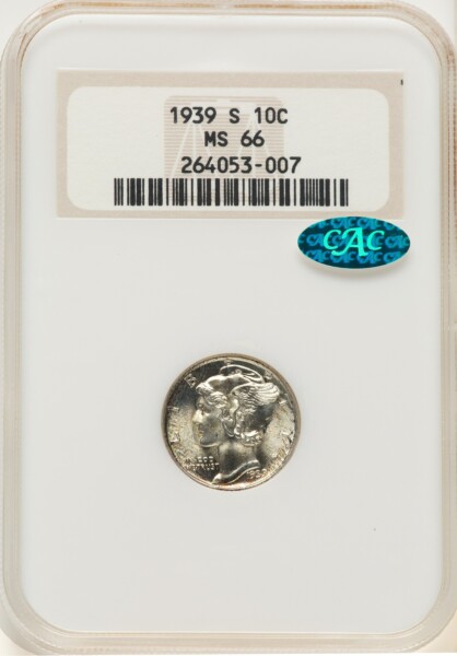 1939-S 10C CAC 66 NGC