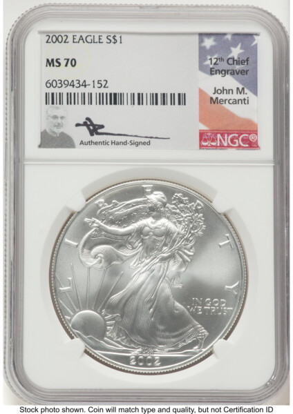 2002 Silver Eagle John Mercanti 70 NGC