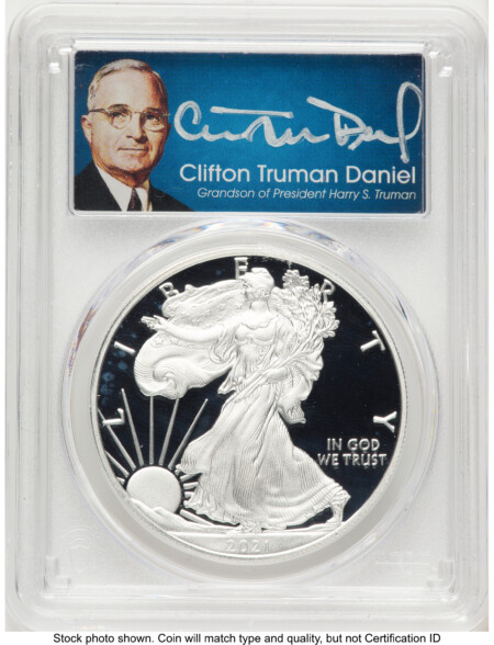 2021-W TY1 Proof Silver Eagle 1 oz AR Clifton Truman Daniel 70 PCGS