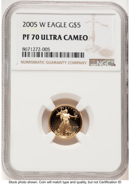 2005-W Proof Gold Eagle 1/10 oz Brown Label 70 NGC