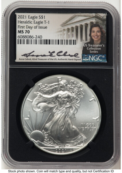 2021 Silver Eagle Type 1 FDI Anna Cabral US Treasurer's Collection Series Blk Core 70 NGC
