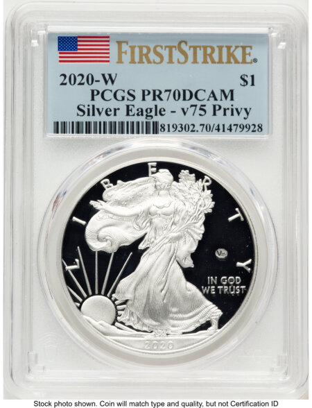 2020-W Proof Silver Eagle V75 Privy 1 oz FS Flag 70 PCGS