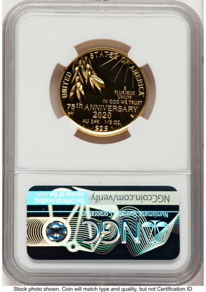 2020-W 1/2 oz Proof Gold End of World War II 75th Anniversary ER Reagan Bust Art 70 NGC