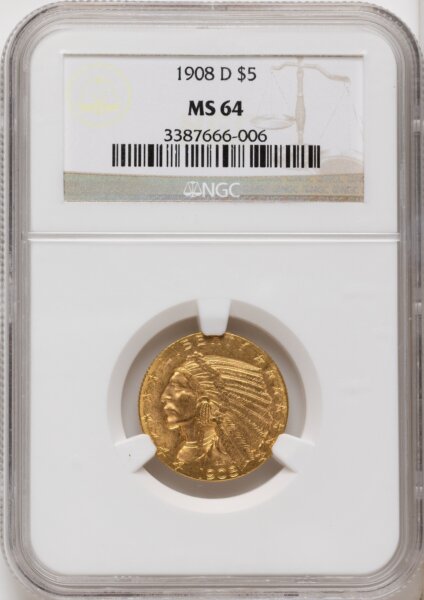 1908-D $5 64 NGC