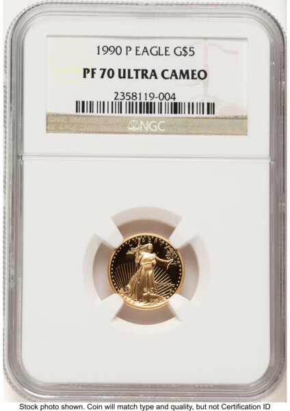 1990-P Proof Gold Eagle 1/10 oz Brown Label 70 NGC