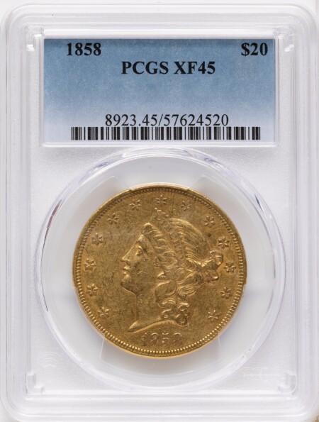 1858 $20 45 PCGS