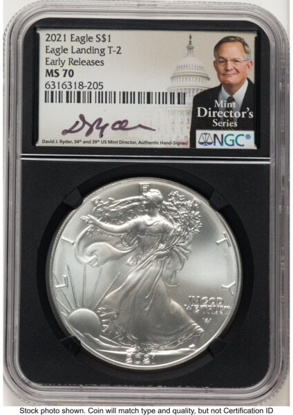 2021 Silver Eagle Type 2 ER David J Ryder Mint Director's Series Blk Core 70 NGC