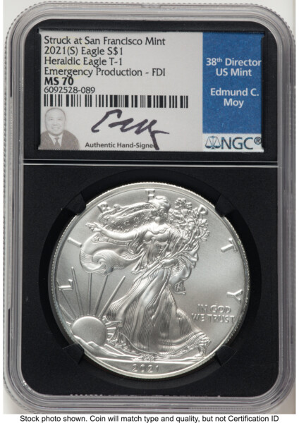 2021-(S) Silver Eagle Type 1 Emergency Production FDI Ed Moy Blk Core 70 NGC