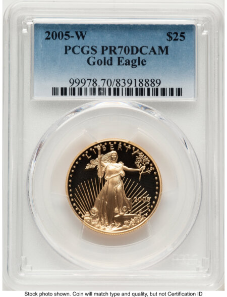 2005-W Proof Gold Eagle 1/2 oz Blue Gradient 70 PCGS