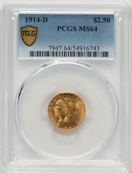 1914-D $2 1/2 PCGS Secure 64 PCGS