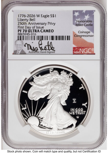 2026-W Proof Silver Eagle 1 oz FDI Mike Castle 70 NGC