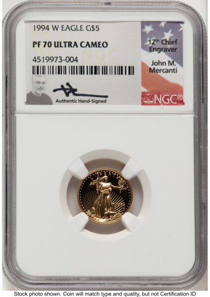 1994-W Proof Gold Eagle 1/10 oz John Mercanti 70 NGC