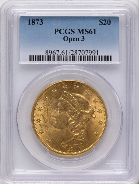 1873 $20 OPEN 3 Blue Gradient 61 PCGS